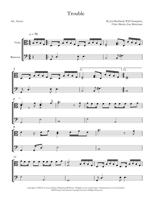 Trouble (Arr. Arezzo Music) - Coldplay (Instrumental Duet)