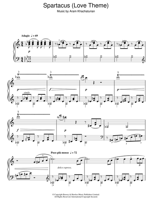 Spartacus - Love Theme - Alex North, Aram Khachaturian (Piano Solo)