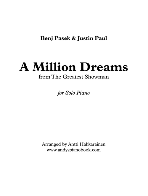 A Million Dreams (Arr. Antti Hakkarainen) - Pink (Piano Solo)