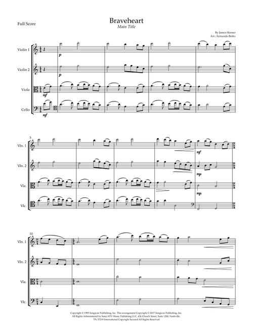 Braveheart - Main Title (Arr. Fernando Britto) - James Horner (String Quartet)