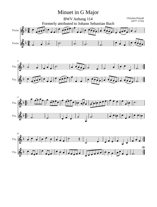 Bach Minuet for two violins