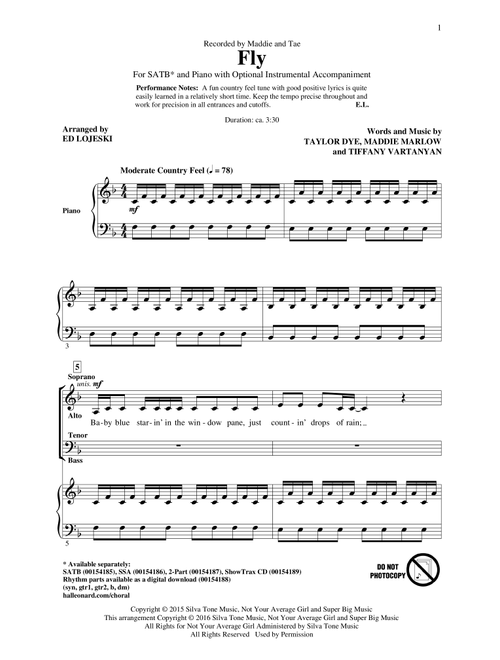 Fly (Arr. Ed Lojeski) - Maddie And Tae (Choral, SATB)