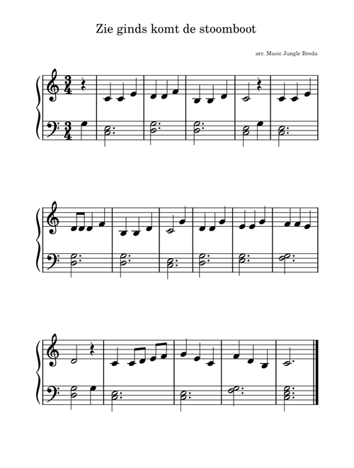 Zie ginds komt de stoomboot – Sinterklaas (piano easy)