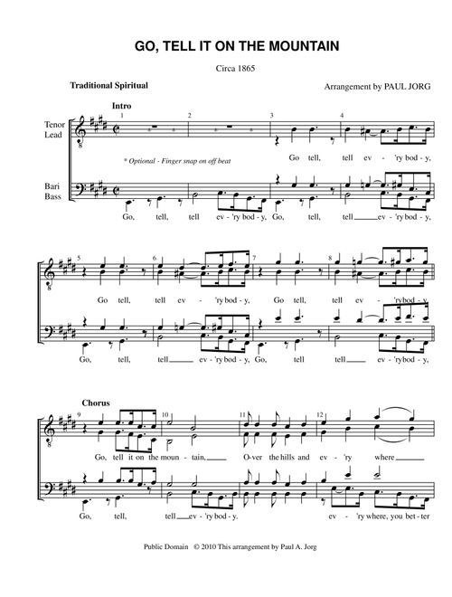GO, TELL IT ON THE MOUNTAIN (Arr. Paul A. Jorg) - Traditional (Choral, TTBB)