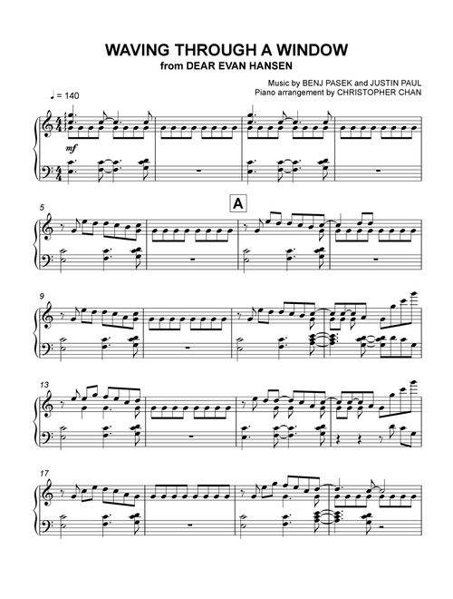 Waving Through A Window (Arr. Christopher Chan) - Benj Pasek, Justin Paul (Piano Solo)