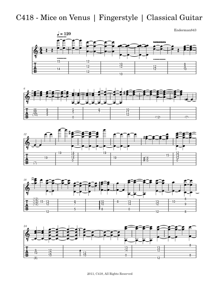 Mice on Venus – C418 | Fingerstyle | Classical Guitar Sheet Music