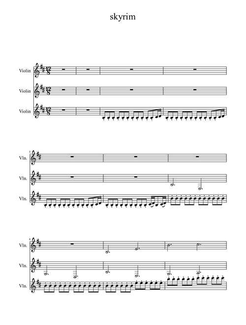 Skyrim Main theme for violin in trio