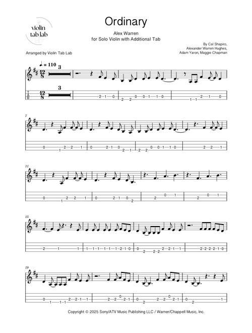 Ordinary (Arr. Violin Tab Lab) - Alex Warren (Violin Solo)