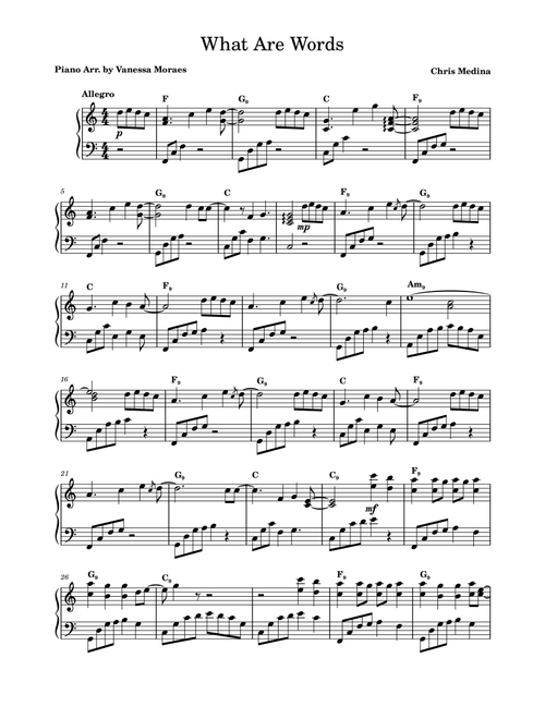 What Are Words (Arr. Vanessa Moraes) - Chris Medina (Piano Solo)