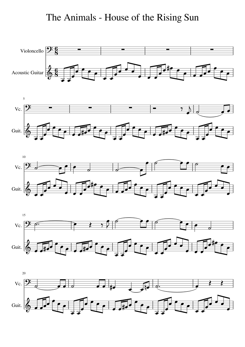 The Animals - House of the Rising Sun Sheet music for Cello, Guitar (Mixed Duet) The Animals - House of the Rising Sun Sheet music for Cello, Guitar (Mixed Duet)