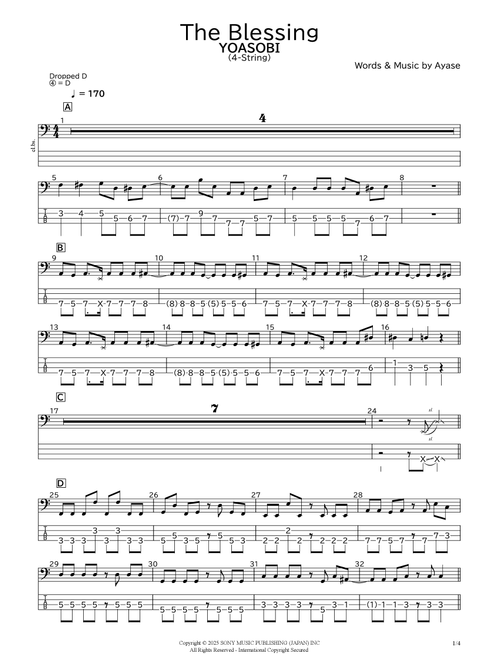 The Blessing (Arr. bassscore.masspro) - YOASOBI (Bass Tab)