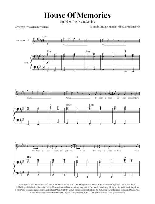 House Of Memories (Arr. Glauco Fernandes) - Madax (Trumpet and Piano)