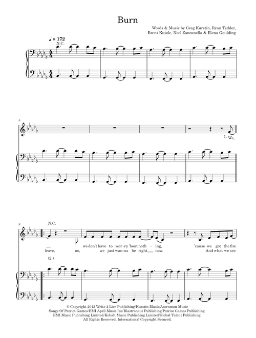 Burn - Ellie Goulding (Piano-Vocal-Guitar (Piano Accompaniment))