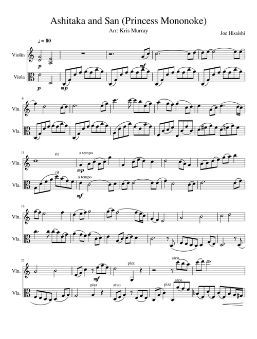 Ashitaka and San Violin/Viola Duet (Princess Mononoke)