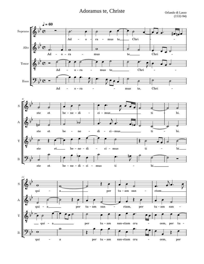 Lassus - Adoramus Te Christe Sheet Music for Soprano, Alto, Tenor