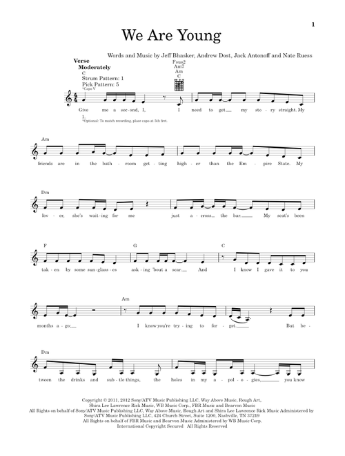 We Are Young - fun featuring Janelle Monae, fun (Easy Guitar)