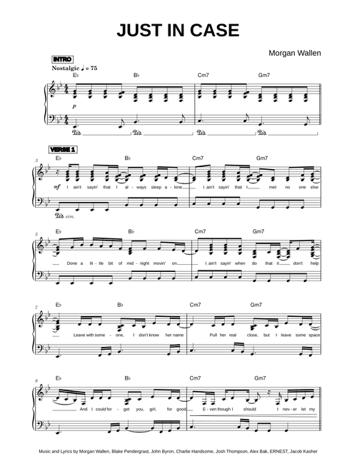 Just In Case - Morgan Wallen (Piano Solo) sheet music arranged by lord.arranger for Solo