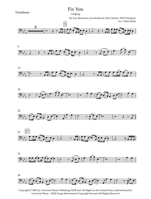 Fix You (Arr. Fabio Britto) - Coldplay (Trombone Solo)