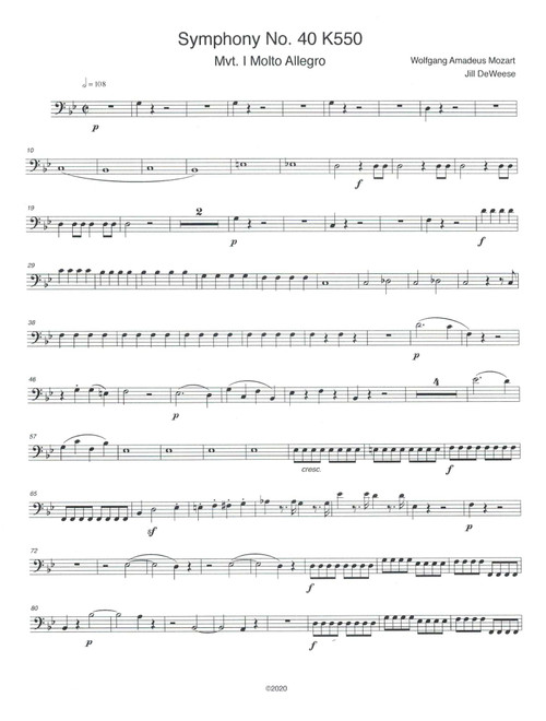 Mozart Symphony No. 40 in G minor, Movement 1 Euphonium only (Arr. Jill DeWeese) - Wolfgang Amadeus Mozart (Instrumental Duet)