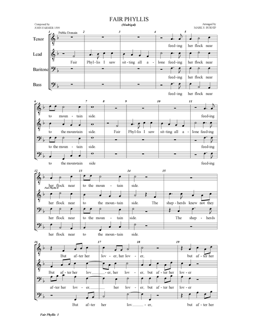 Fair Phyllis (Arr. Mark S Burnip) - John Farmer (Choral, TTBB)