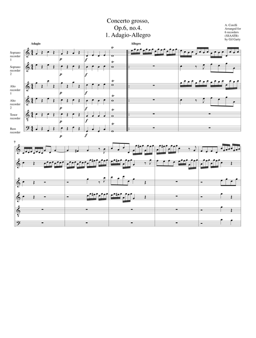Concerto grosso, Op.6, no.4 (arrangement for 6 recorders) (Arr. Gil Garty) - Arcangelo Corelli (Recorder Ensemble)