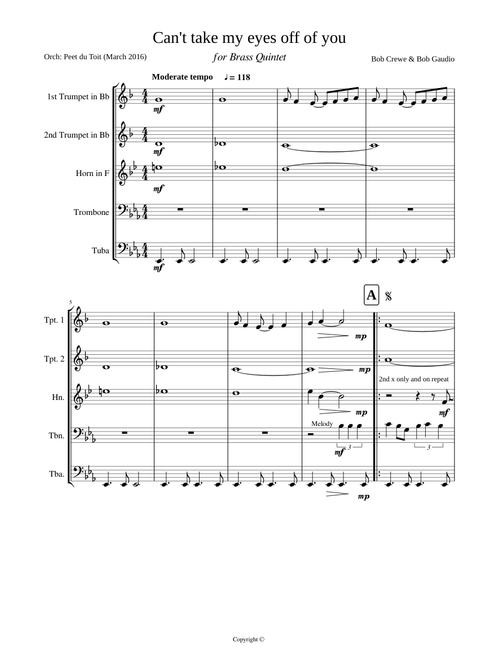 Can' t take my eyes off of you - Crewe & Gaudio (Brass Quintet)