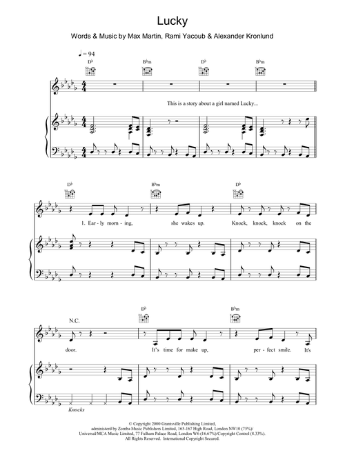 Lucky - Britney Spears (Piano-Vocal-Guitar (Piano Accompaniment))