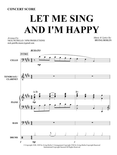 Let Me Sing And I'm Happy (Arr. Nick Petrillo) - Irving Berlin (Small Ensemble)