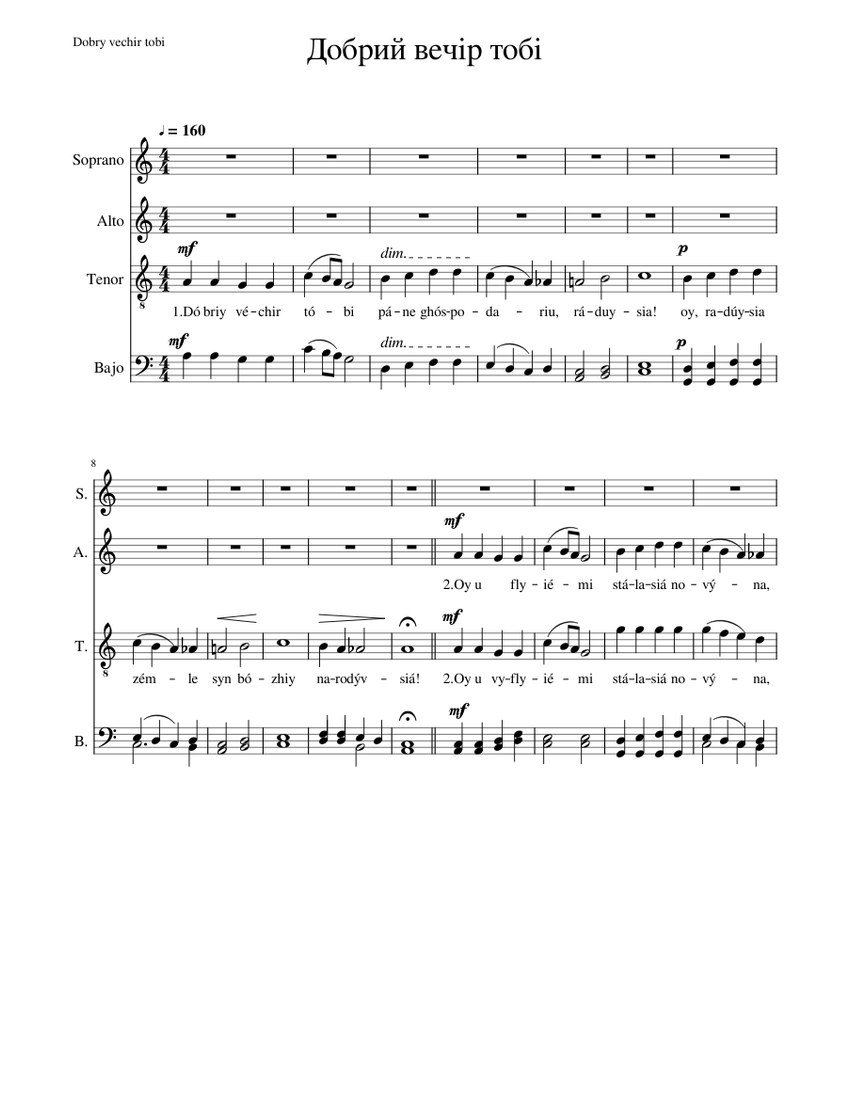Добрий_вечір_тобі 2 Sheet music for Soprano, Alto, Tenor, Bass voice ...