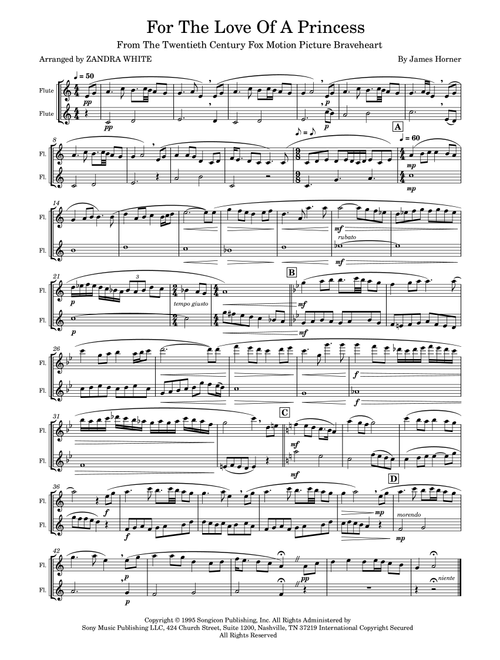 For The Love Of A Princess (Arr. Zandra White) - James Horner (Flute Duet)