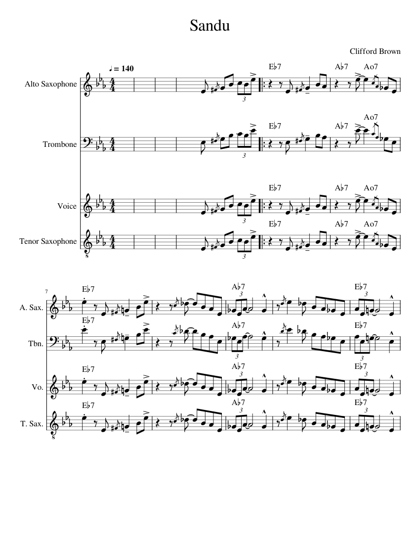 Sandu Sheet music for Trombone, Vocals, Saxophone alto, Saxophone tenor