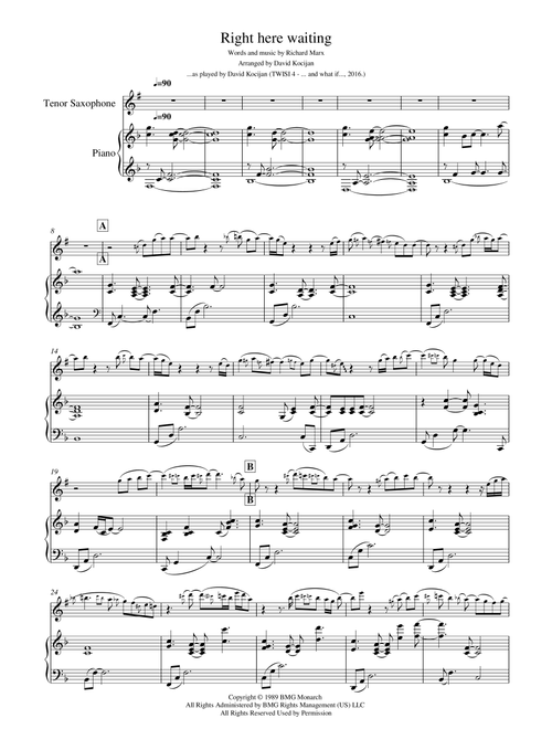 Right Here Waiting (Arr. David Kocijan) - Richard Marx (Tenor Sax and Piano)