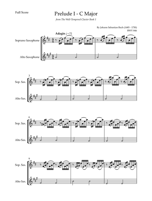 Prelude 1 in C Major BWV 846 (from Well-Tempered Clavier Book 1) for Soprano Saxophone & Alto Saxoph (Arr. Fabio Britto) - Johann Sebastian Bach (Instrumental Duet)