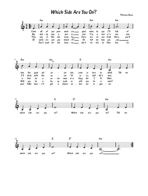 Which Side Are You On – Florence Reece (Lead Sheet)