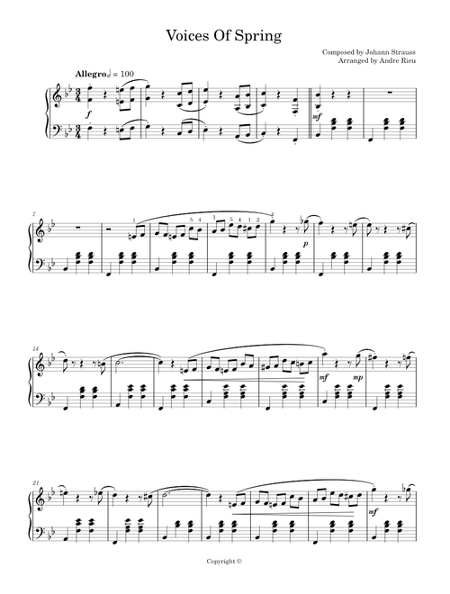 Voices Of Spring - André Rieu, Johann Strauss Orchestra (Piano Solo)