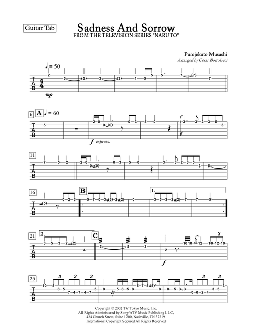 Sadness And Sorrow (Arr. ACT Bortolucci) - Purojekuto Musashi (Guitar Tab)