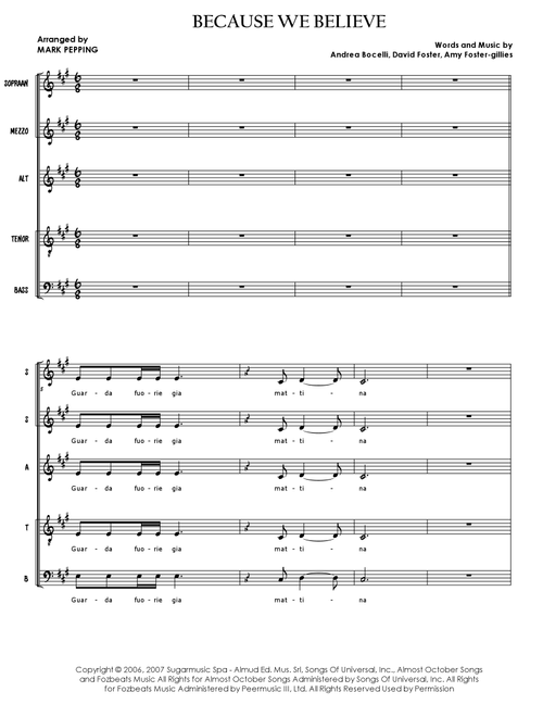 Because We Believe (Arr. Mark Pepping) - Andrea Bocelli (Choral, SATB)