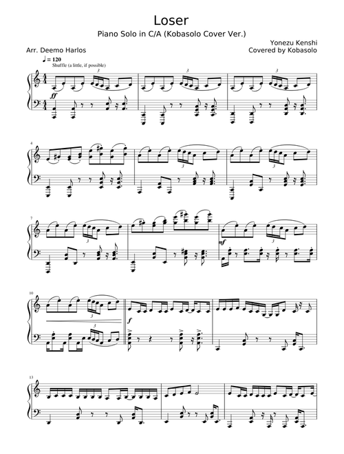Loser - Yonezu Kenshi 米津玄師 (Kobasolo Cover Ver.) (Piano Solo Arr. Deemo Harlos)