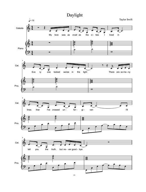 Daylight (Arr. Taylor Swift) (Piano Vocal)