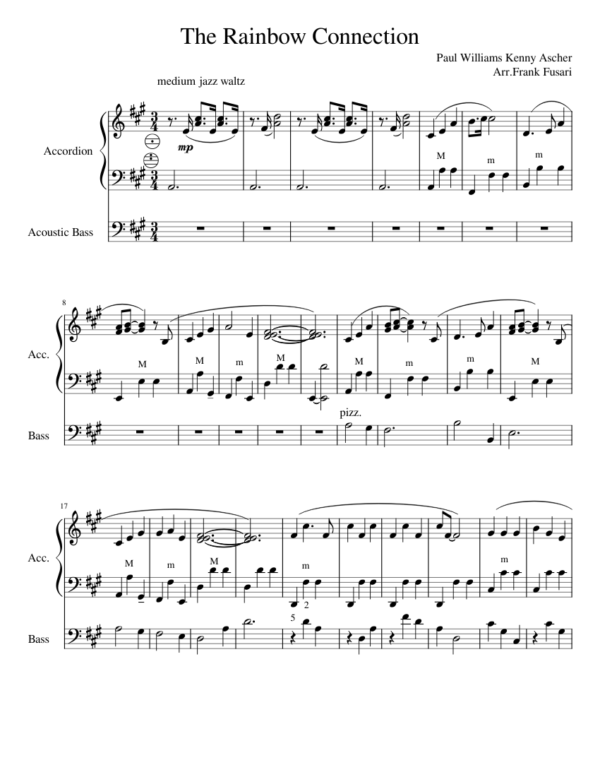 The Rainbow Connection accordion and bass Sheet Music for