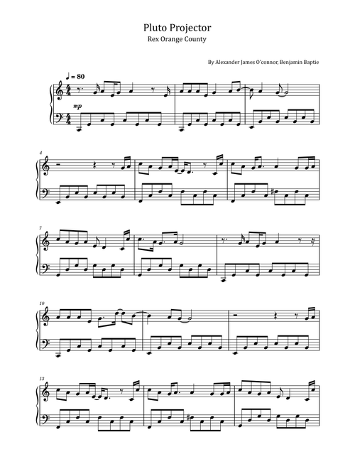 Pluto Projector (Arr. poon) - Rex Orange County (Piano Solo)