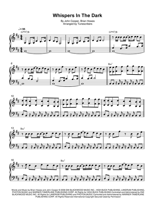 Whispers In The Dark (Arr. Tunescribers) - John Cooper, Brian Howes (Piano Solo)
