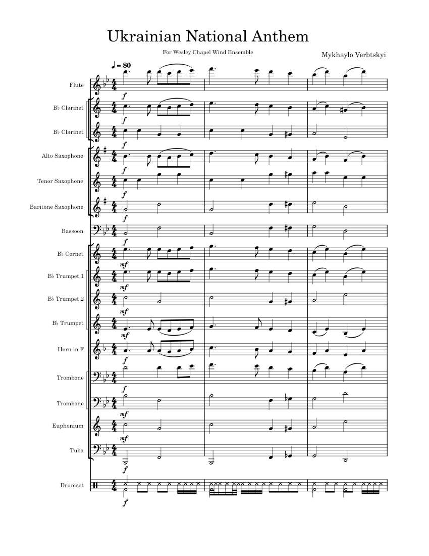 Ukrainian National Anthem Sheet music for Trombone, Euphonium