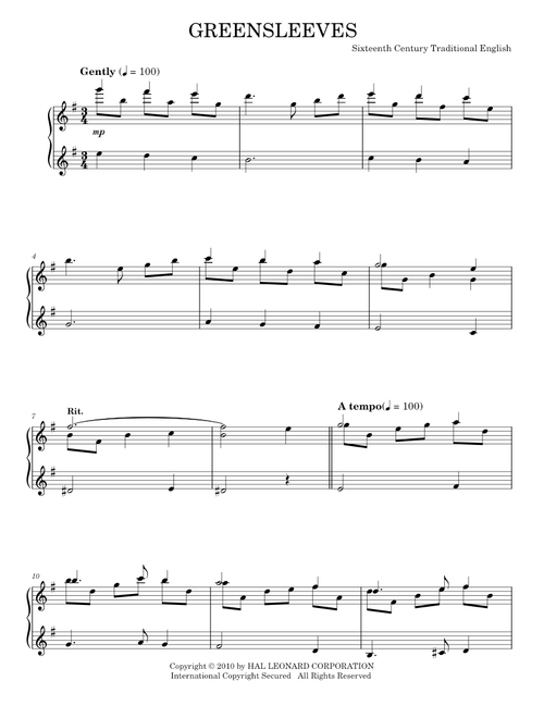 Greensleeves - Traditional English Folksong (Piano Solo)