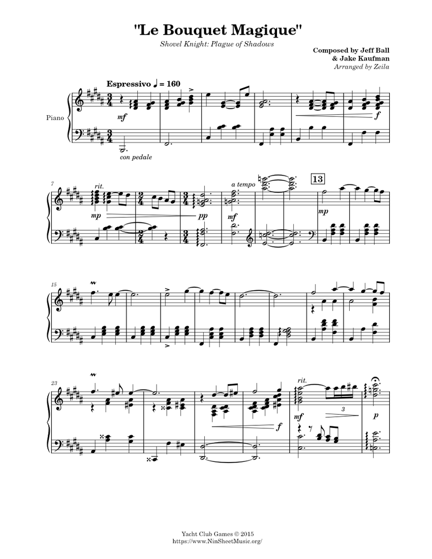 Shovel Knight Plague of Shadows Le Bouquet Magique (Piano) Sheet