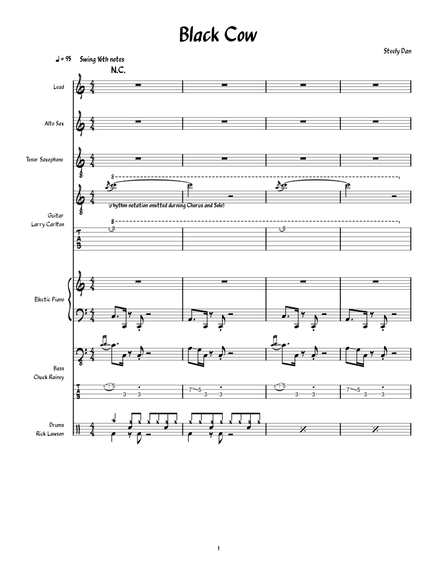 Black Cow - Steely Dan Sheet Music and Tab with Chords for Piano ...