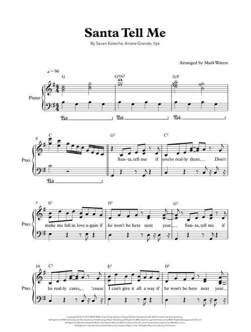 Santa Tell Me (Arr. Mark Waters) - Ariana Grande (Piano-Vocal-Guitar (Piano Accompaniment))
