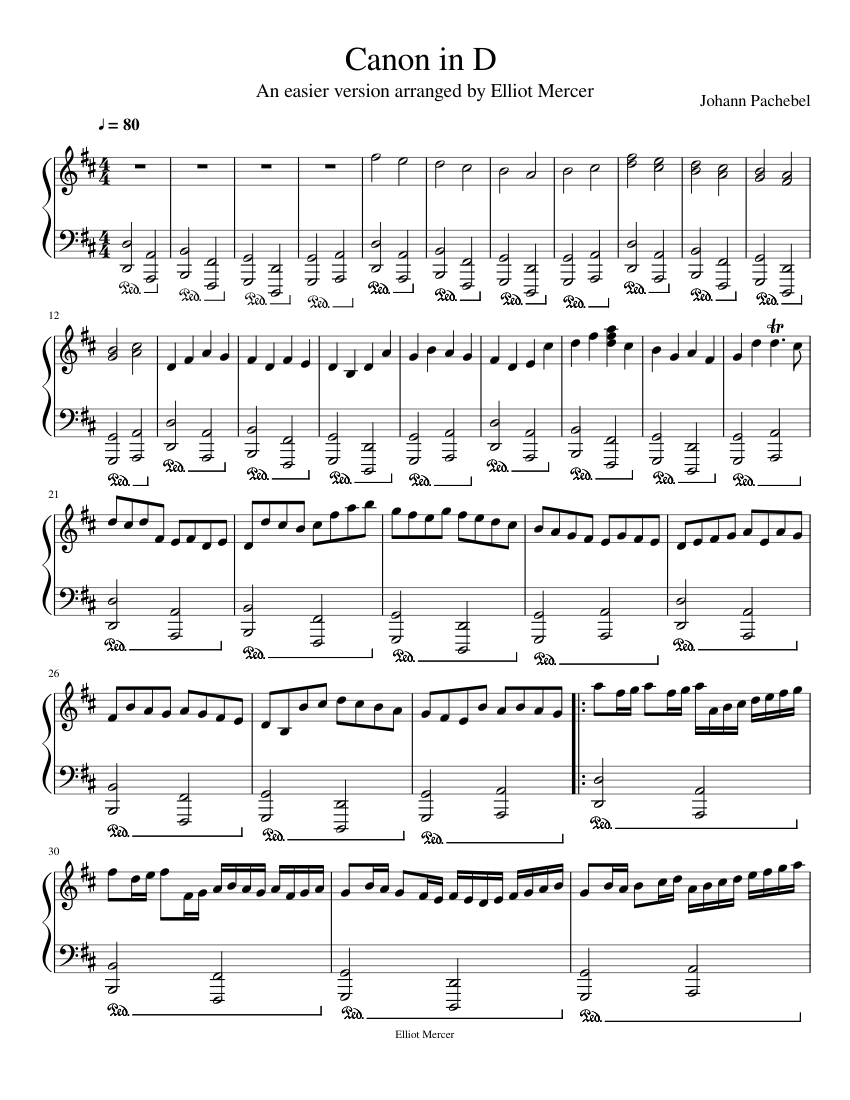 Canon in D Major Easy Sheet music for Piano (Solo) | Musescore.com