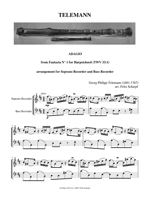 Telemann, Georg Philipp - Adagio (TWV 33-1) for Soprano Recorder and  Bass Recorder