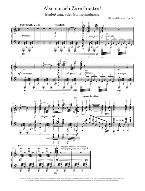 Also sprach Zarathustra, Op. 30 - Einleitung, oder Sonnenaufgang - Richard Strauss (Solo Piano Arr)